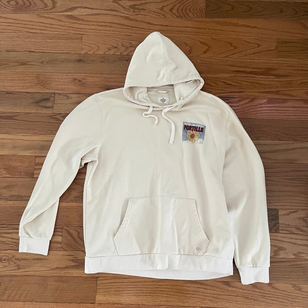 Marine Layer Portillo Graphic Hoodie Mens Large L Cream Organic Cotton Ski Chile
